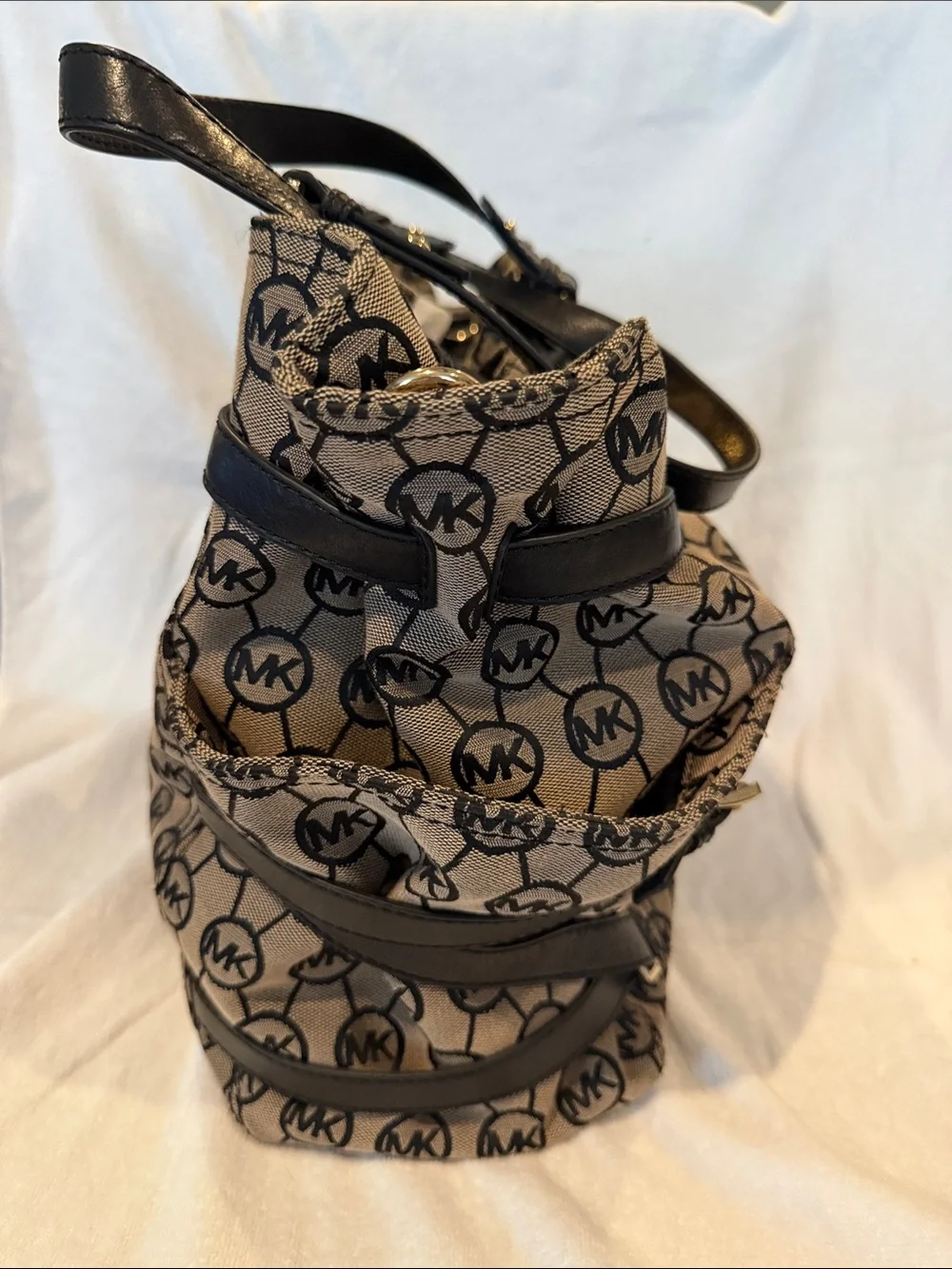 Michael Kors Tan Logo Canvas Tote with Black Trim